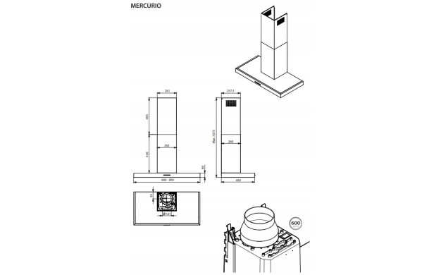 FALMEC MERCURIO EVO 90 BK – стенен аспиратор 90 см, матово черен/инокс, клас A